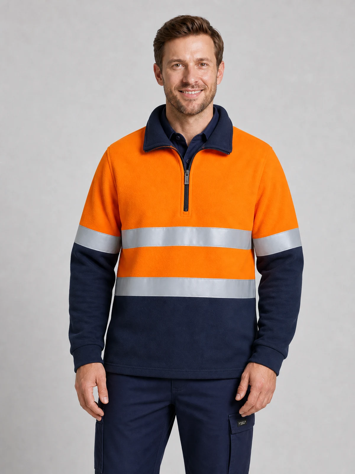 Hi Vis Polar Fleece Jumper - Hoop Taped – front view