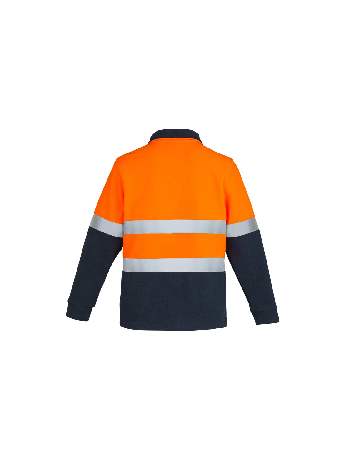 Hi Vis Polar Fleece Jumper - Hoop Taped in Orange/Navy – back view