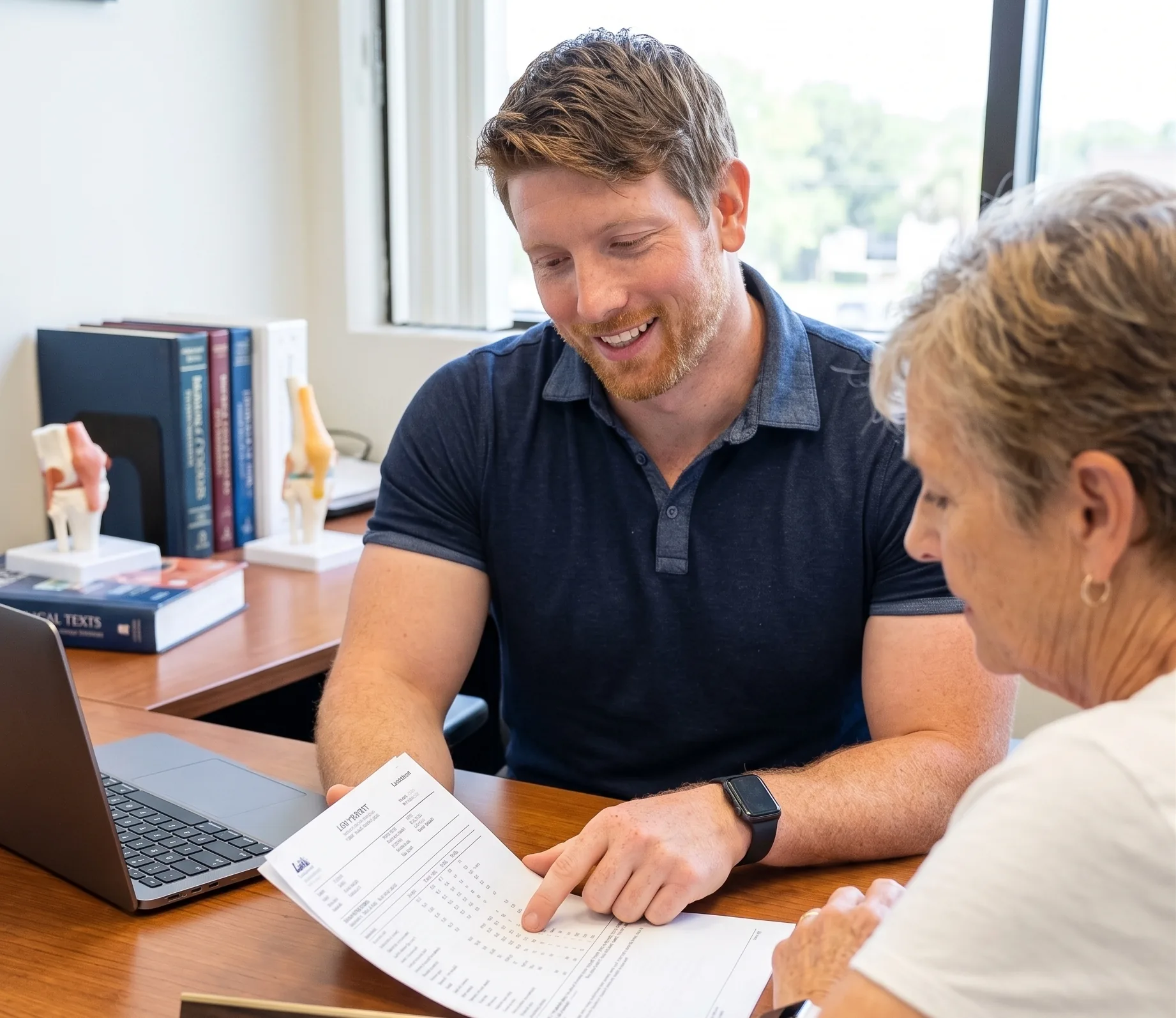 Dr. Jaban Moore reviewing lab results with a client