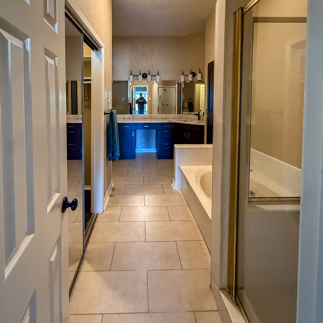 Original hallway and bathroom layout before the Westlake home remodel