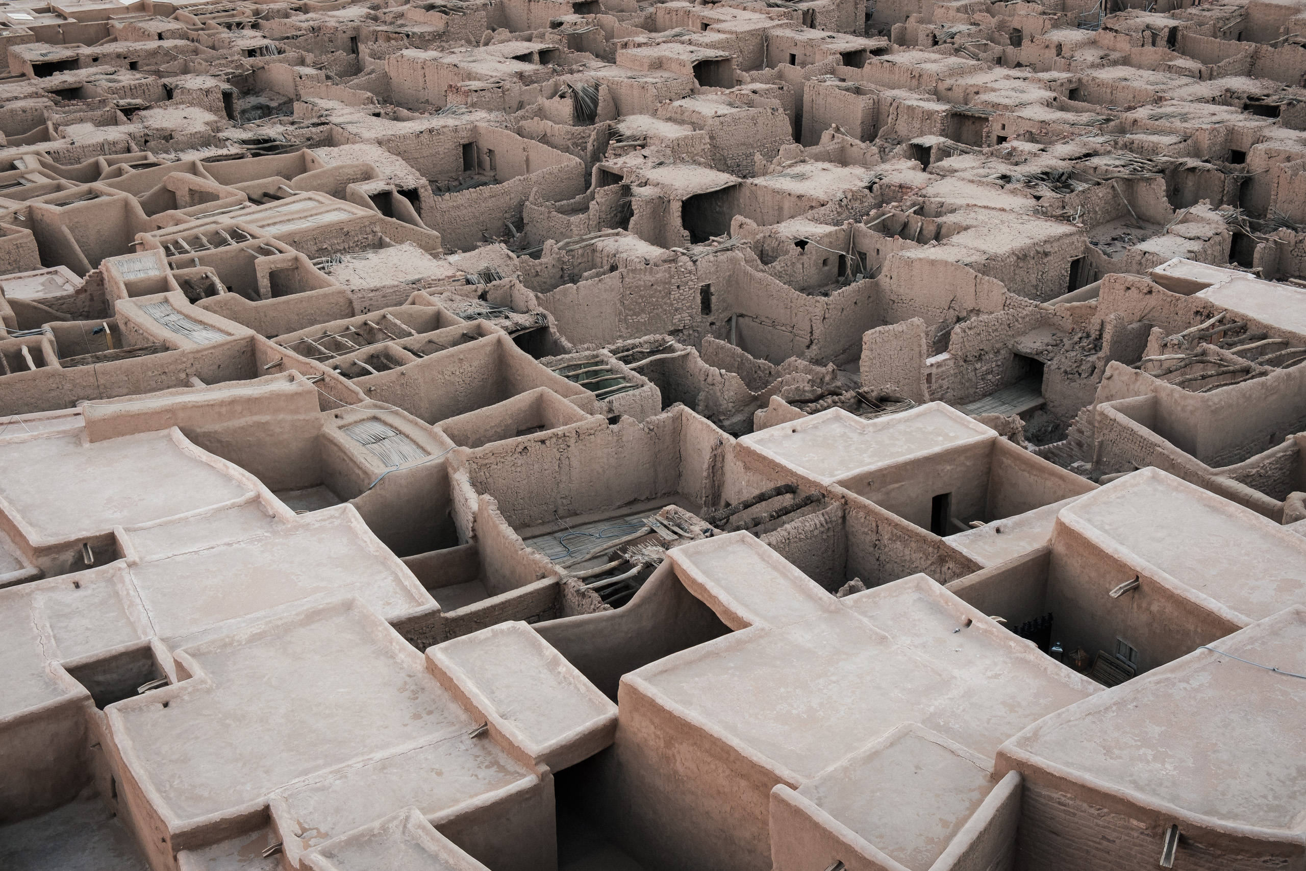 Rooftops of an old mud-brick town seen from above, AlUla, Saudi Arabia