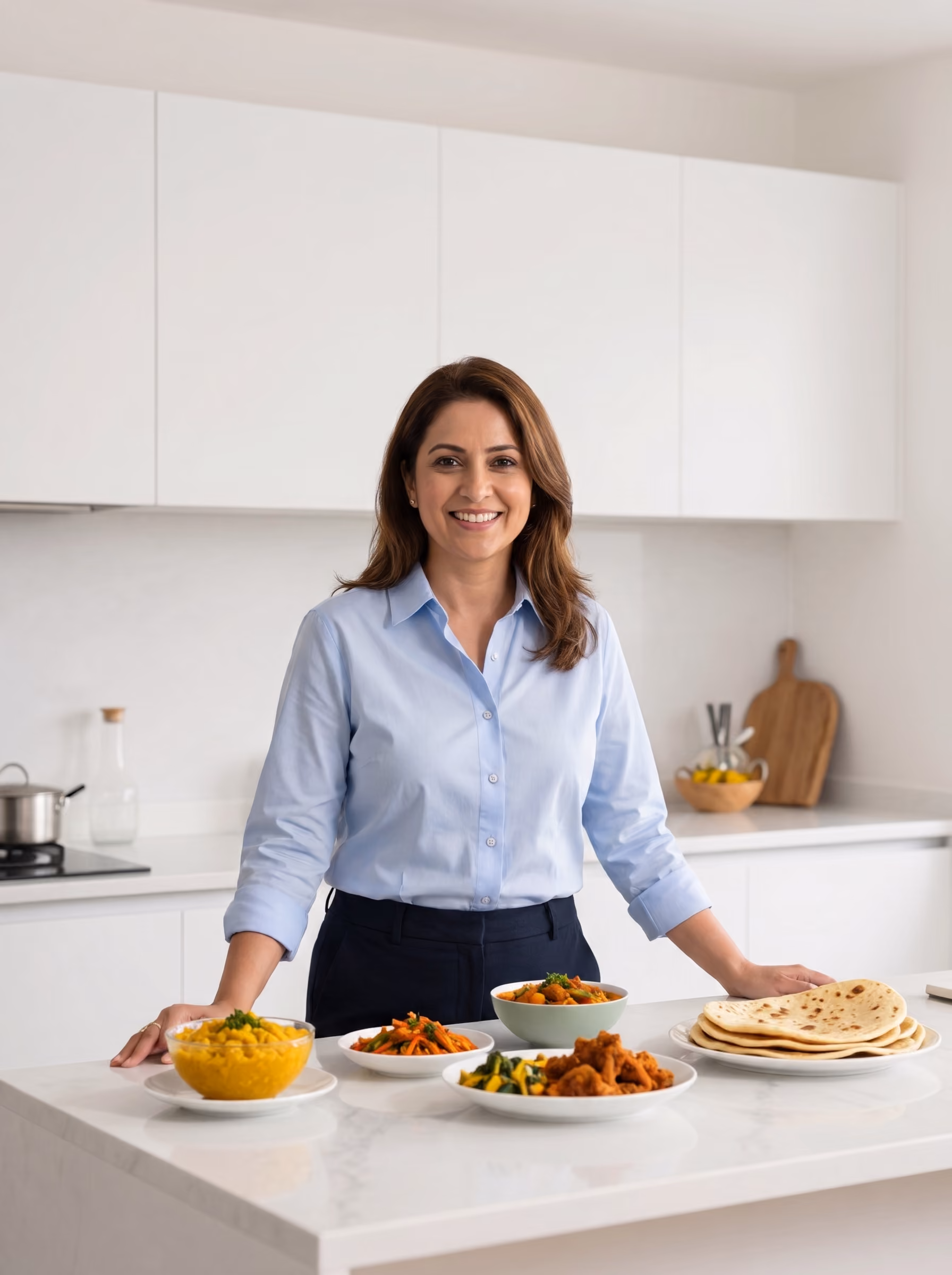 Woman preparing healthy Indian food in her kitchen