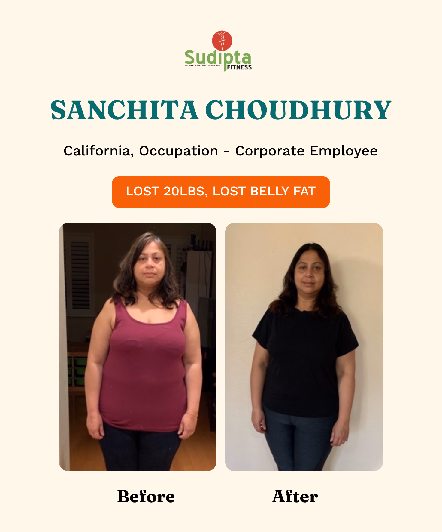 Sudipta Fitness client before and after weight loss result