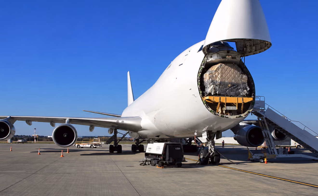 Cargo aircraft being loaded during an emergency response operation