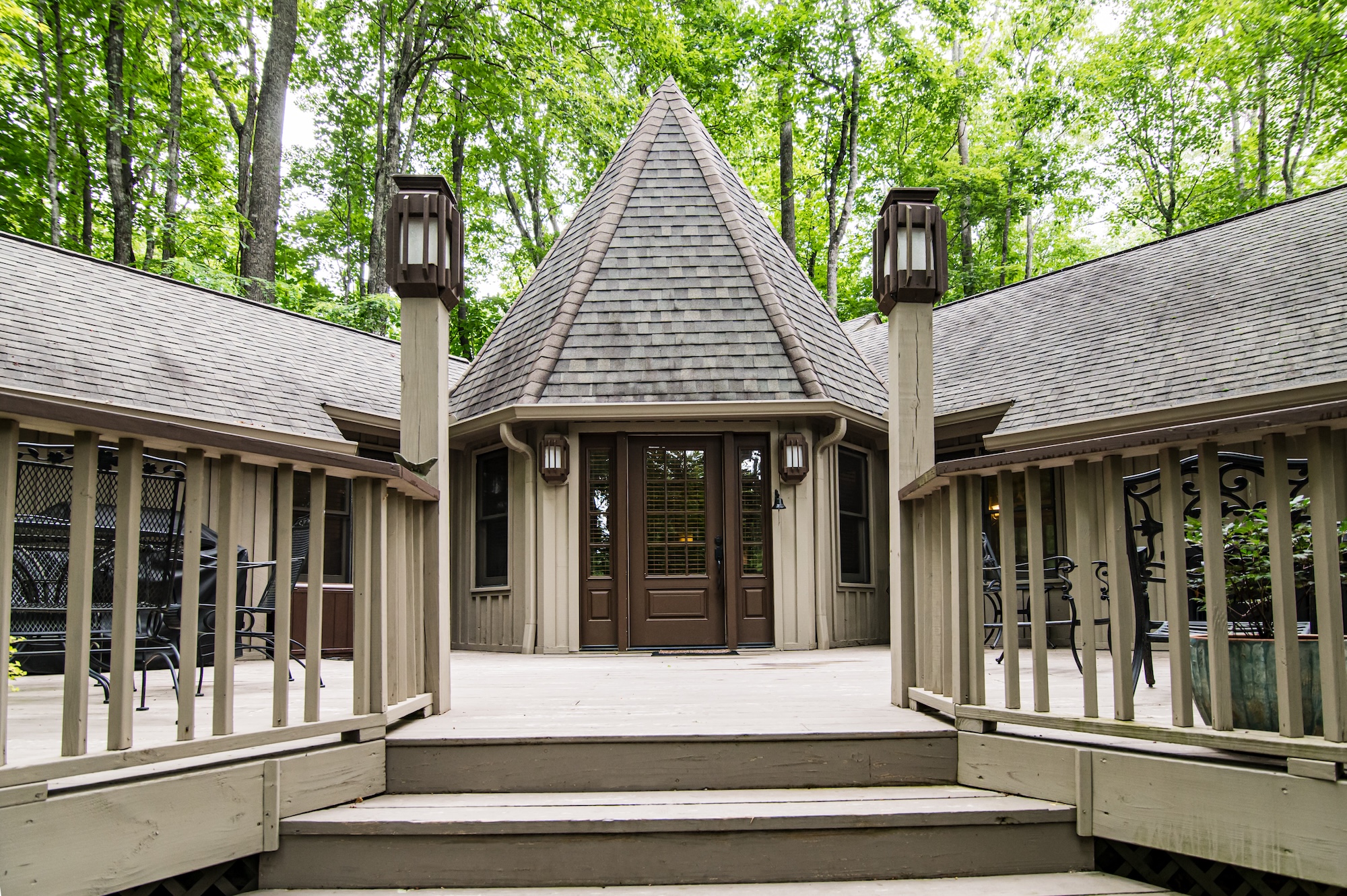 The Woodland Cottage in Sapphire, NC surrounded by forest