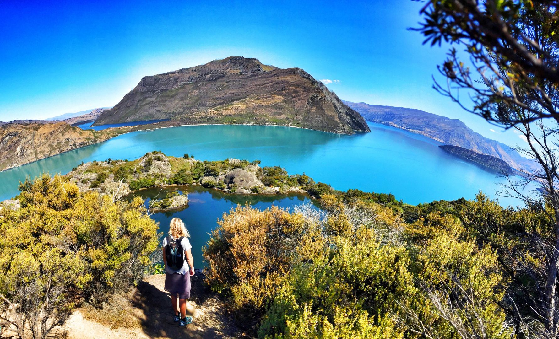 Person exploring Mou Waho Island on Lake Wanaka.