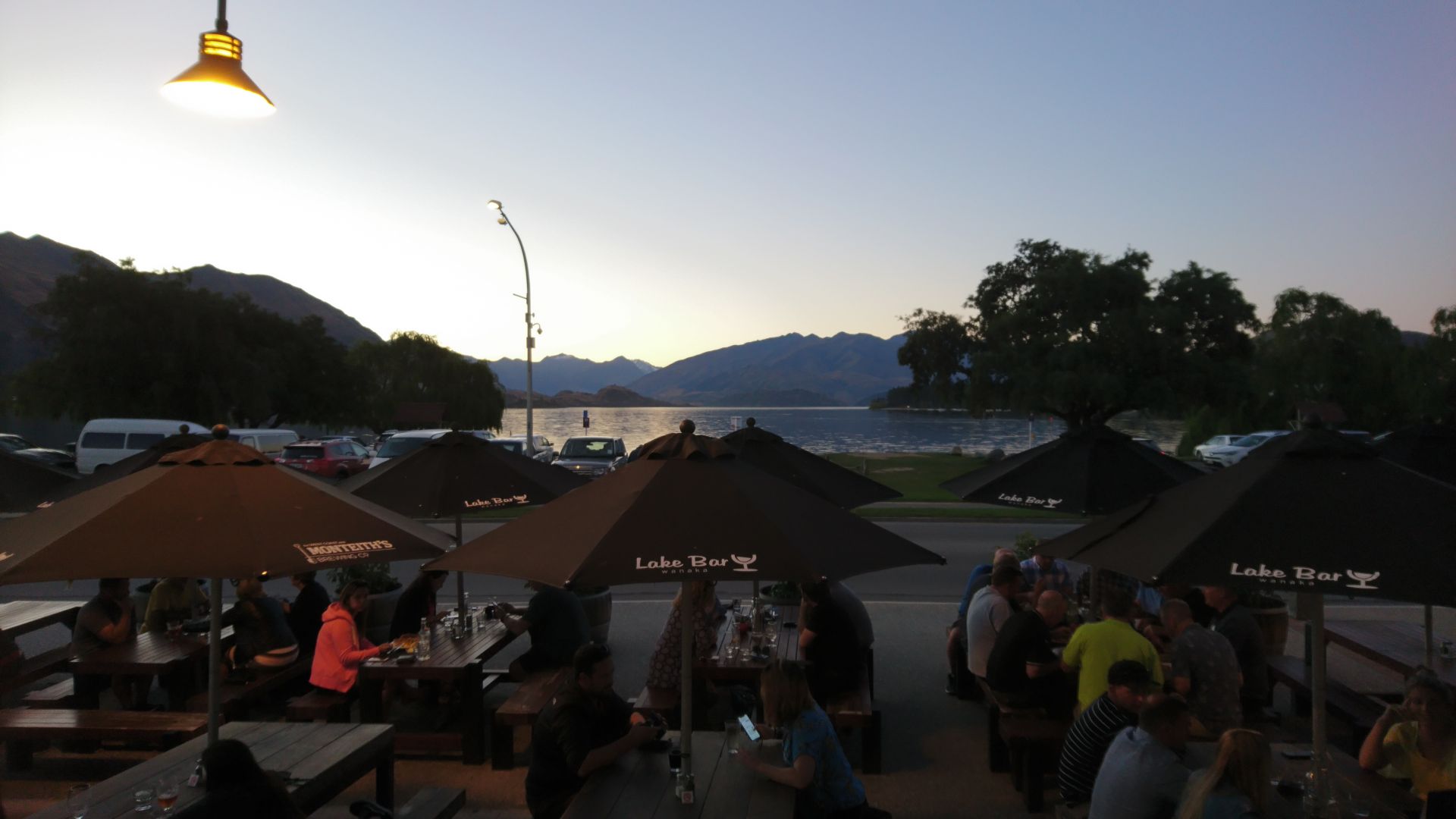 Outside seating area at The Lake Bar in Wanaka.