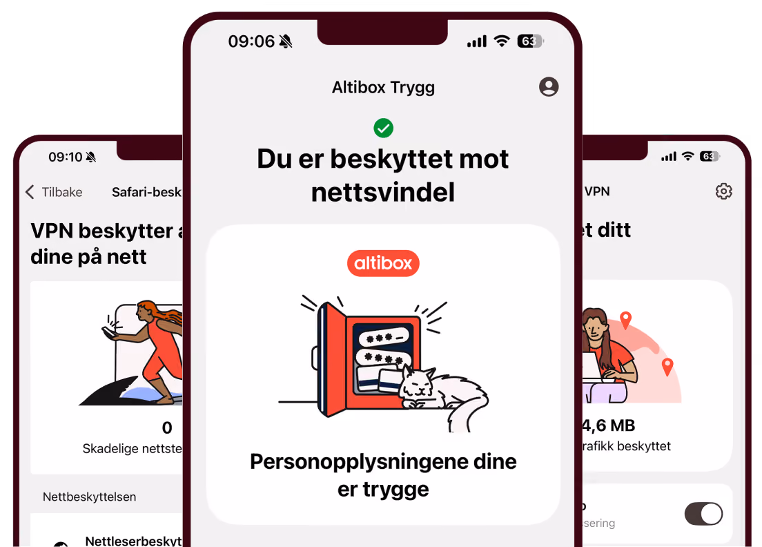 Altibox Trygg-appen viser at du er beskyttet mot nettsvindel