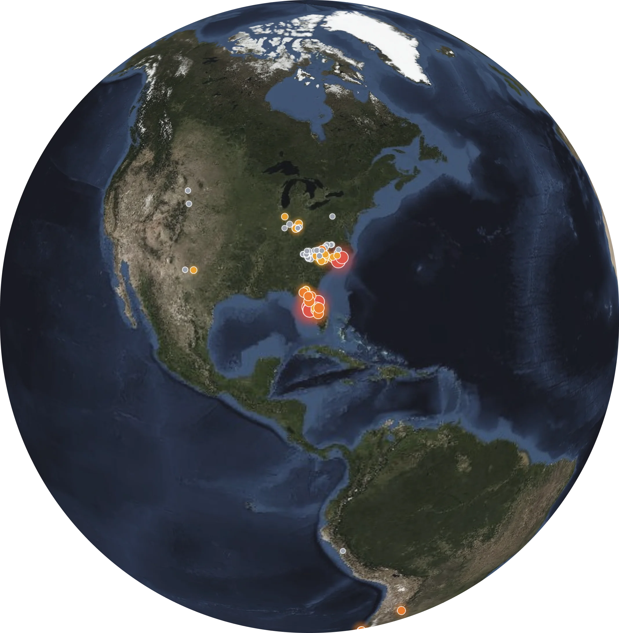 Globe showing Emmi's global geospatial hazard coverage