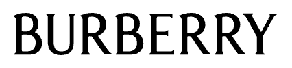 Burberry brand name in black serif capital letters on a white background.