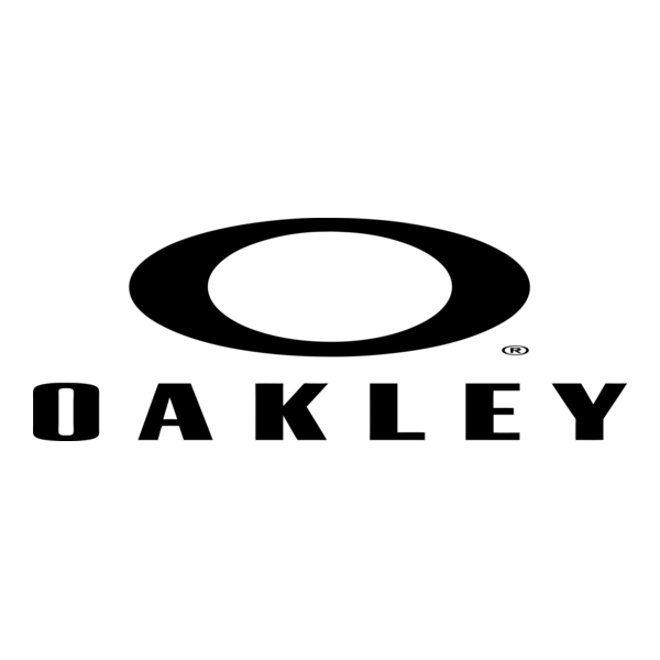 Oakley brand logo consisting of a stylized black oval shape above the word 'OAKLEY' in bold uppercase letters.