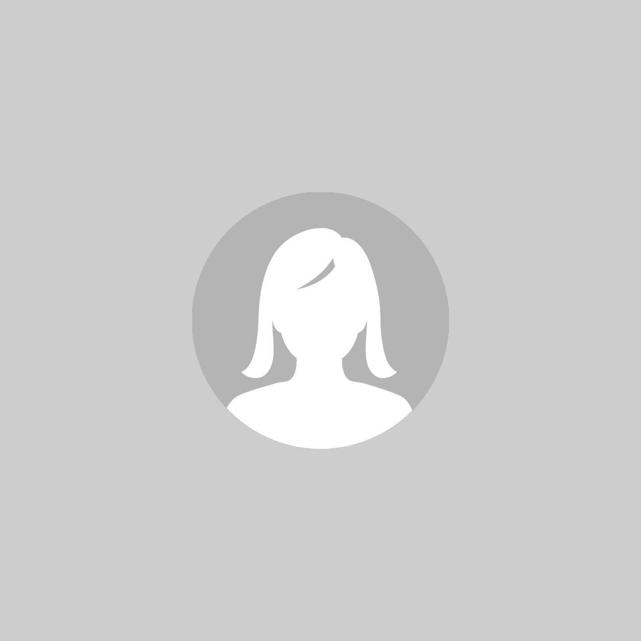 White silhouette of a woman with shoulder-length hair inside a gray circle on a light gray background, representing a user profile icon.
