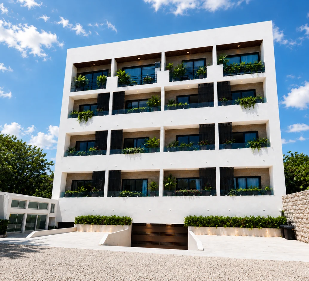 The completed Quince Sur building in Playa del Carmen
