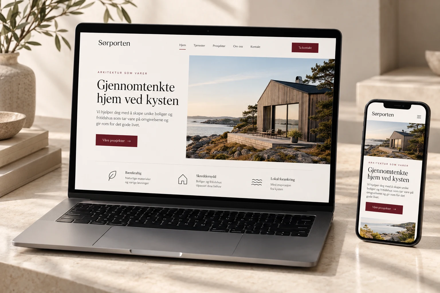 KI-generert illustrasjon av en mobiltilpasset nettside på PC og mobil.