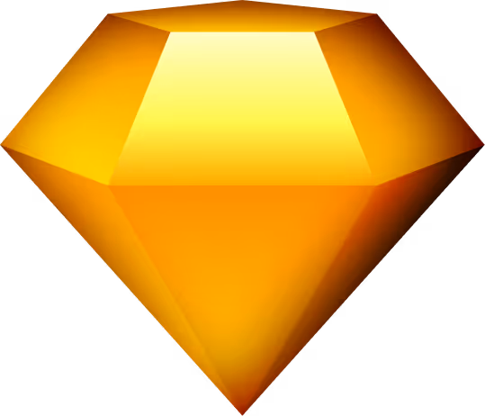 Bright yellow-orange faceted gem with a glowing top, shaped like a cut diamond.