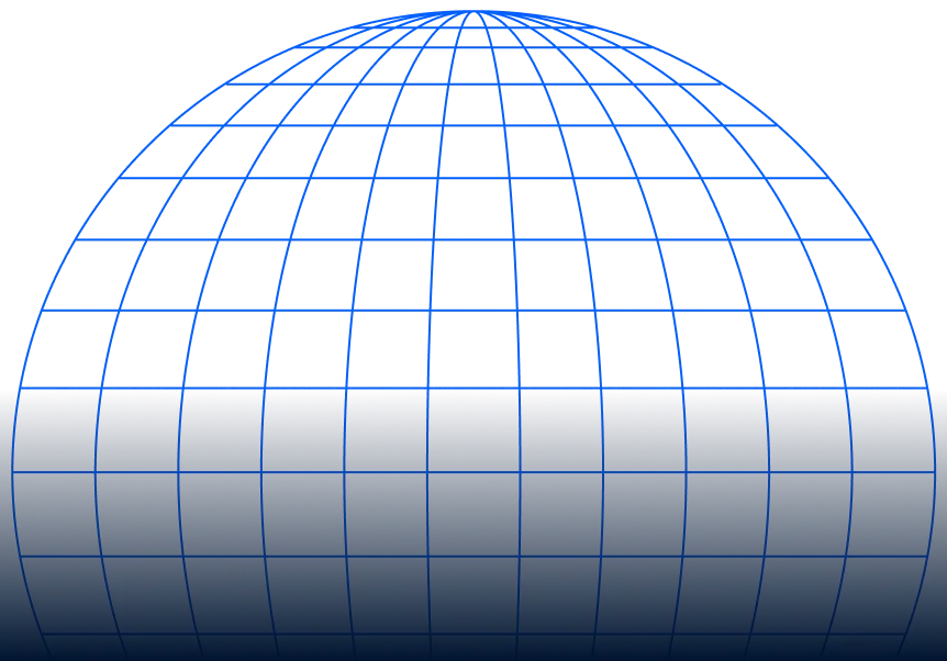 A blue grid globe with three markers representing Germany, UAE, and India, indicated by their flags and labels.