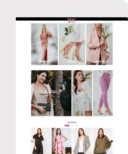 A promotional graphic for Mirror Maison. The main part depicts a webpage showcasing a large, black arch mirror on sale for £89.00. Smaller elements include social media icons, a tagline "It's Back," and a statistic indicating a 45% click-through rate increase, highlighting our enterprise commerce success.