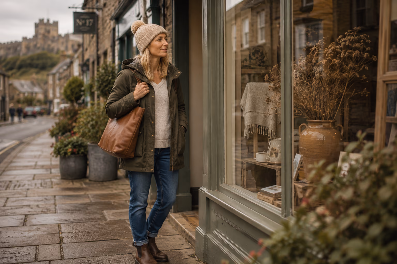 Lucy browsing an independent shop