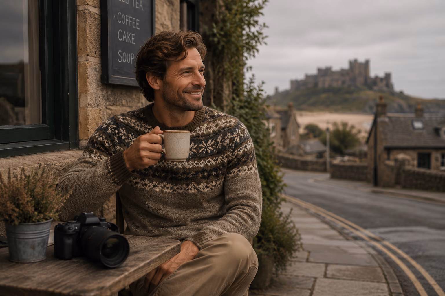 Tom enjoying a coffee