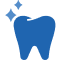 Blue tooth icon with sparkles symbolizing dental cleanliness or hygiene.