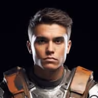 Avatar illustré d'un joueur en armure futuriste orange