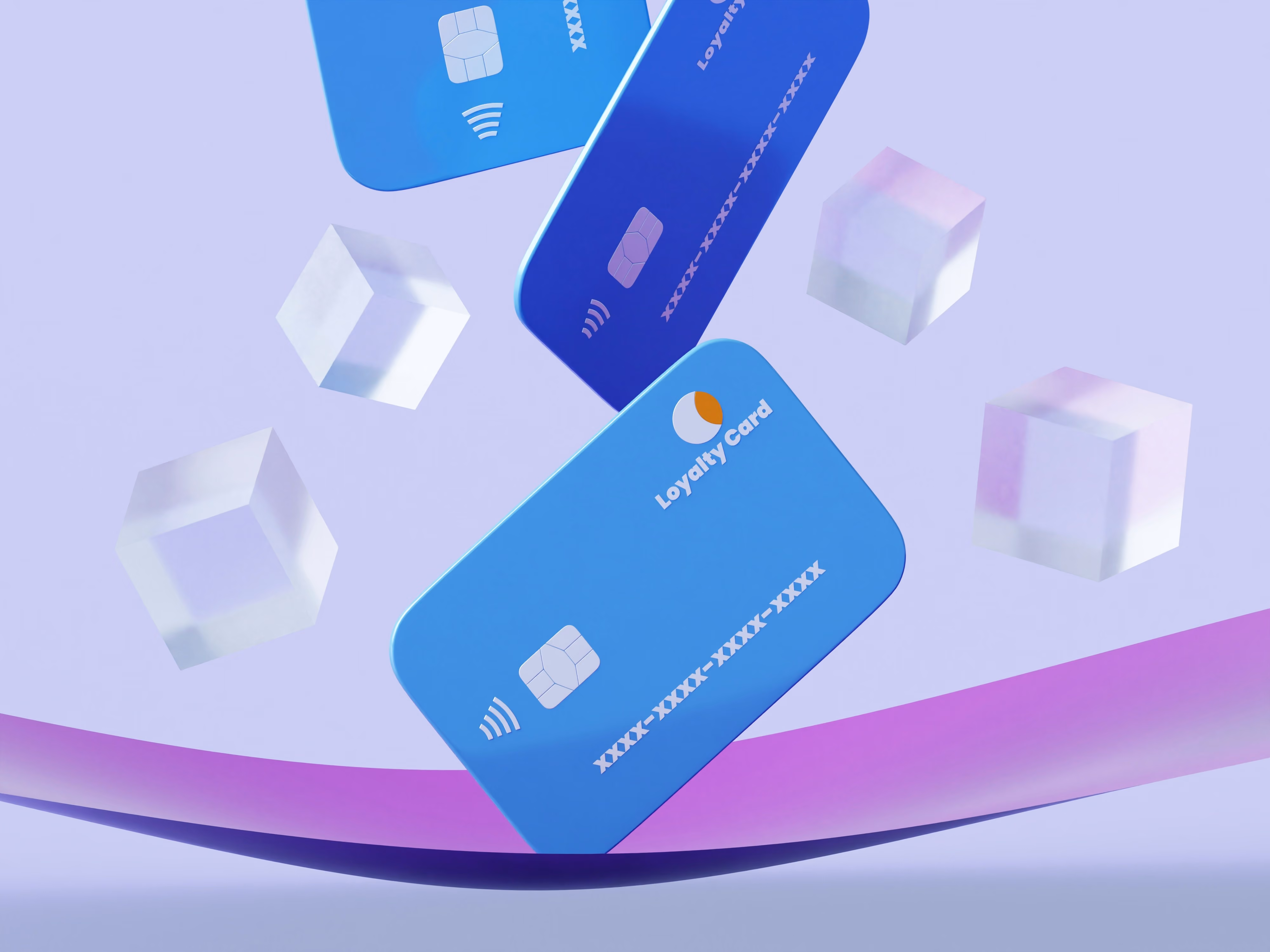 Illustration de cartes à puce flottant sur fond lavande