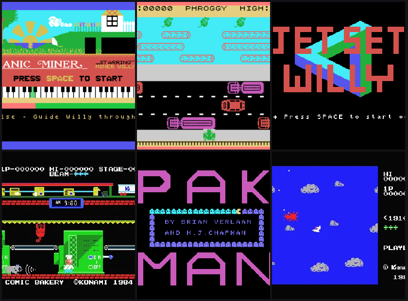 Title screens of six Einstein games from the Download Library