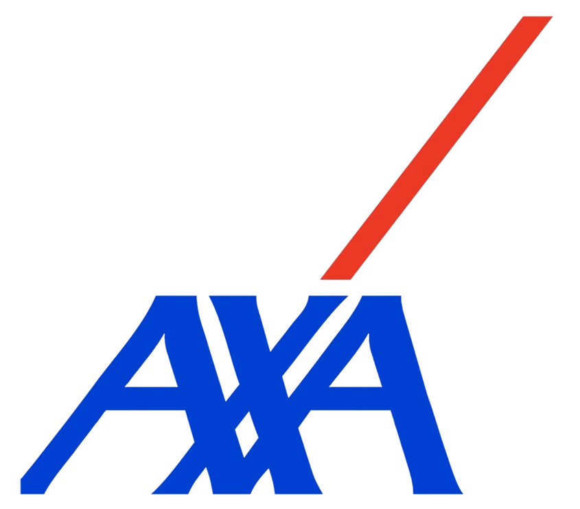 Blue AXA letters logo with a red diagonal line extending from the top right.
