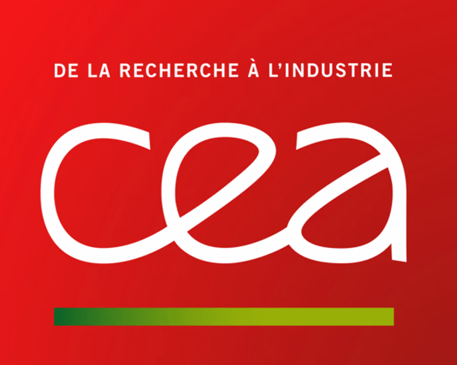 CEA logo with slogan 'De la recherche à l’industrie' on red background and green horizontal bar below.