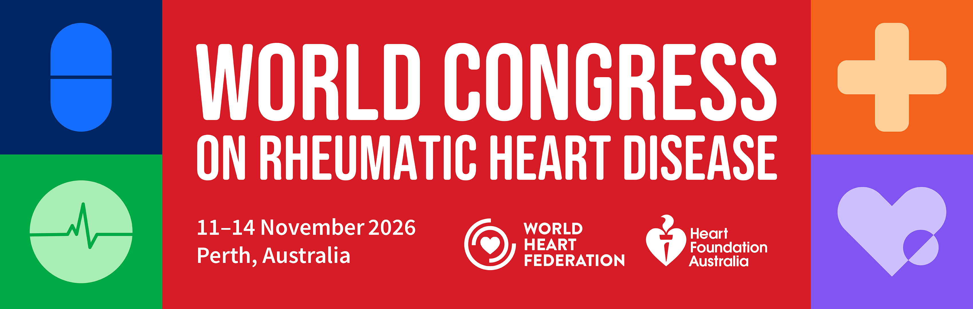 Graphic banner showcasing information about the World Congress on Rheumatic Heart Disease