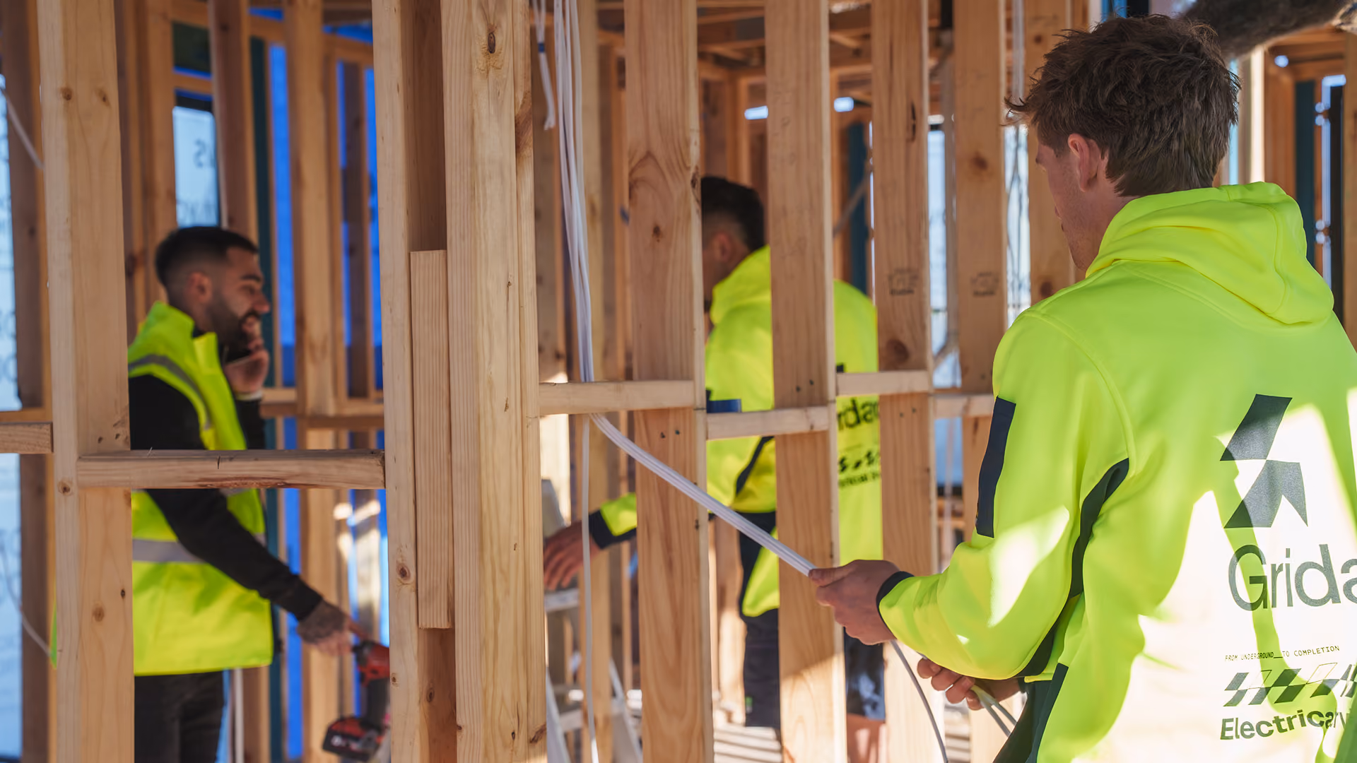 Team of electricians working together
