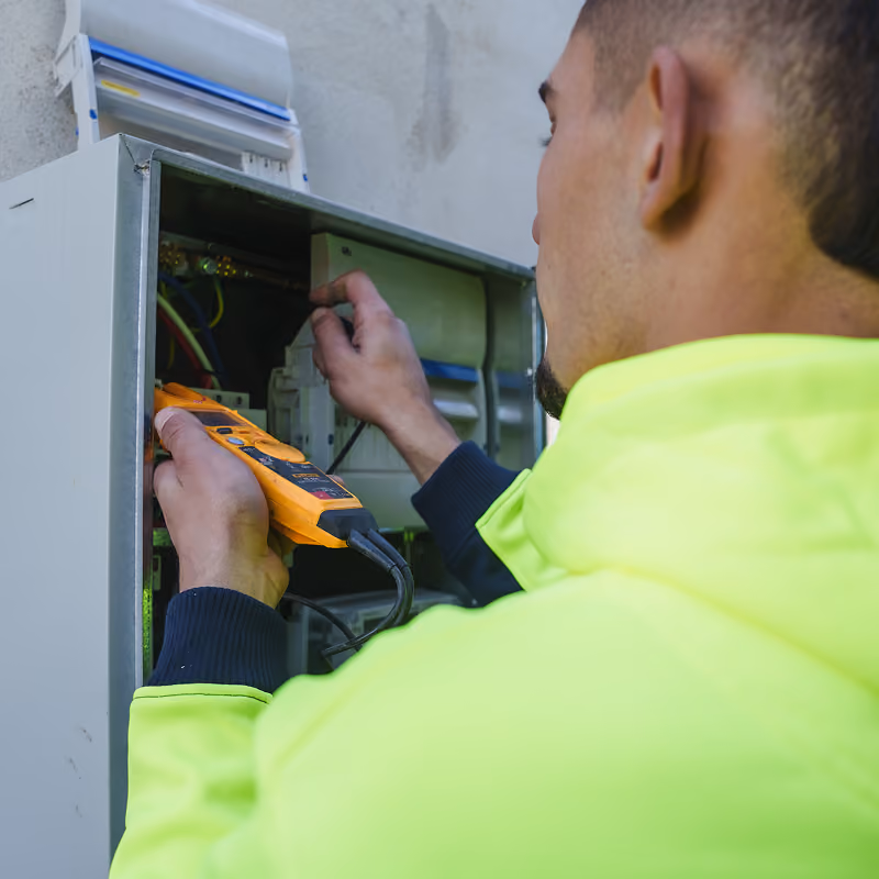 Electrician testing the power source