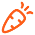 Orange carrot icon with three leaves on top.