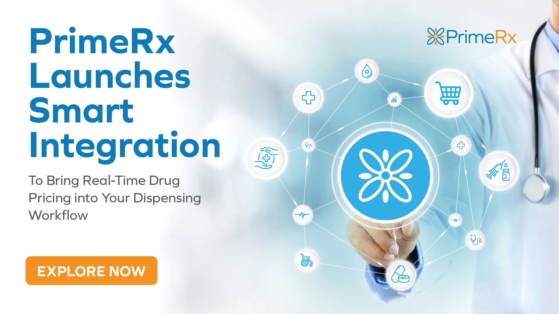 PrimeRx smart integration healthcare technology graphic.