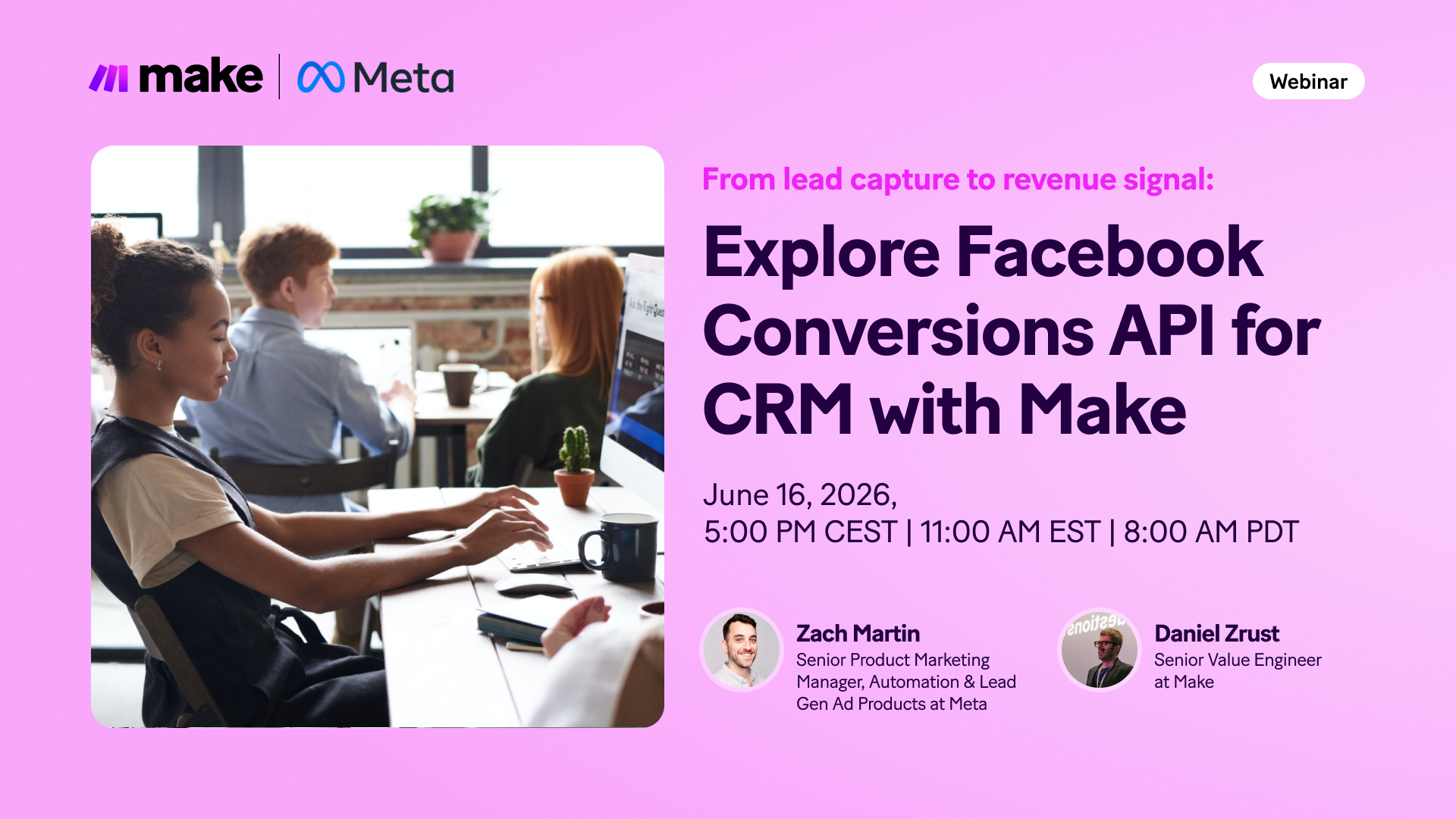 Facebook Conversions API for CRM with Make webinar - landscape image