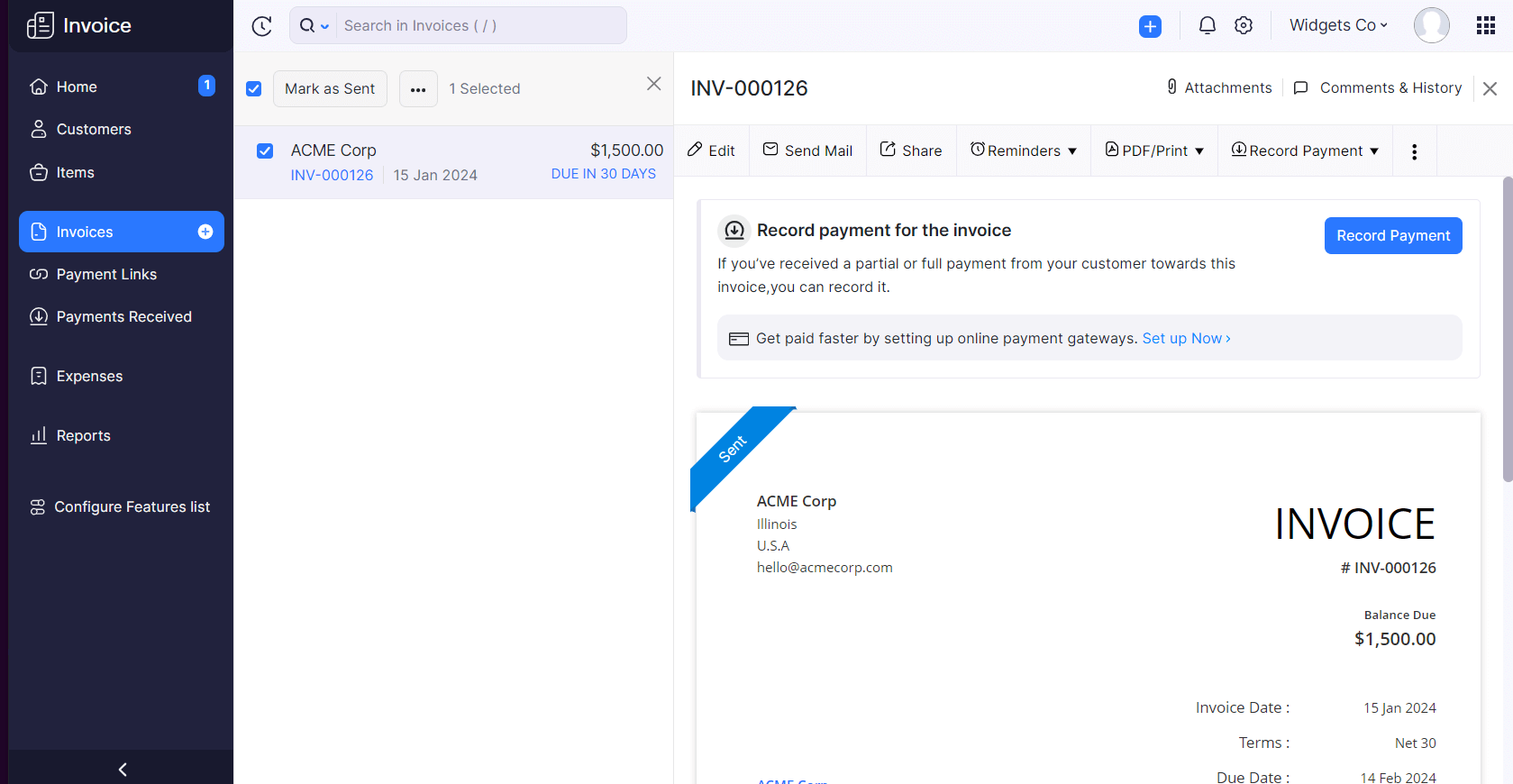 Zoho invoice software