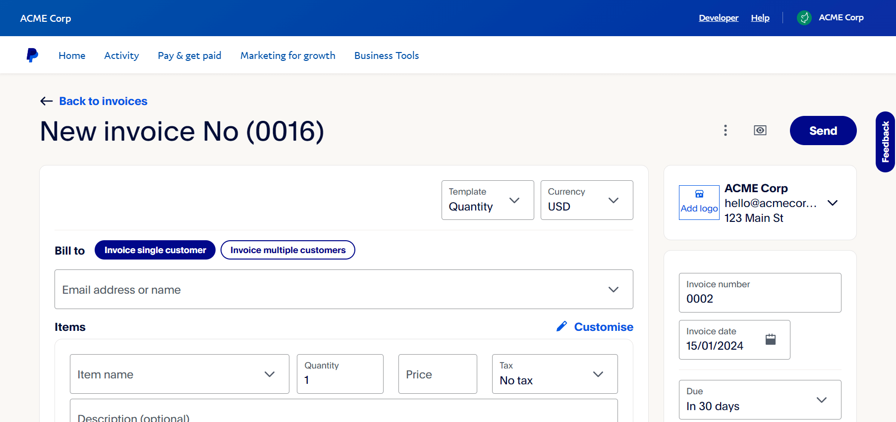 PayPal invoicing software