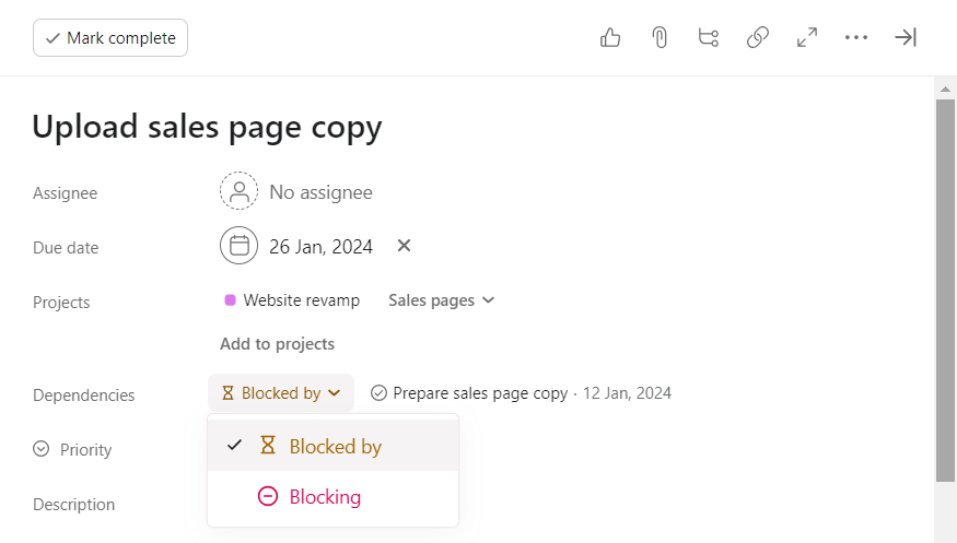 asana task dependency