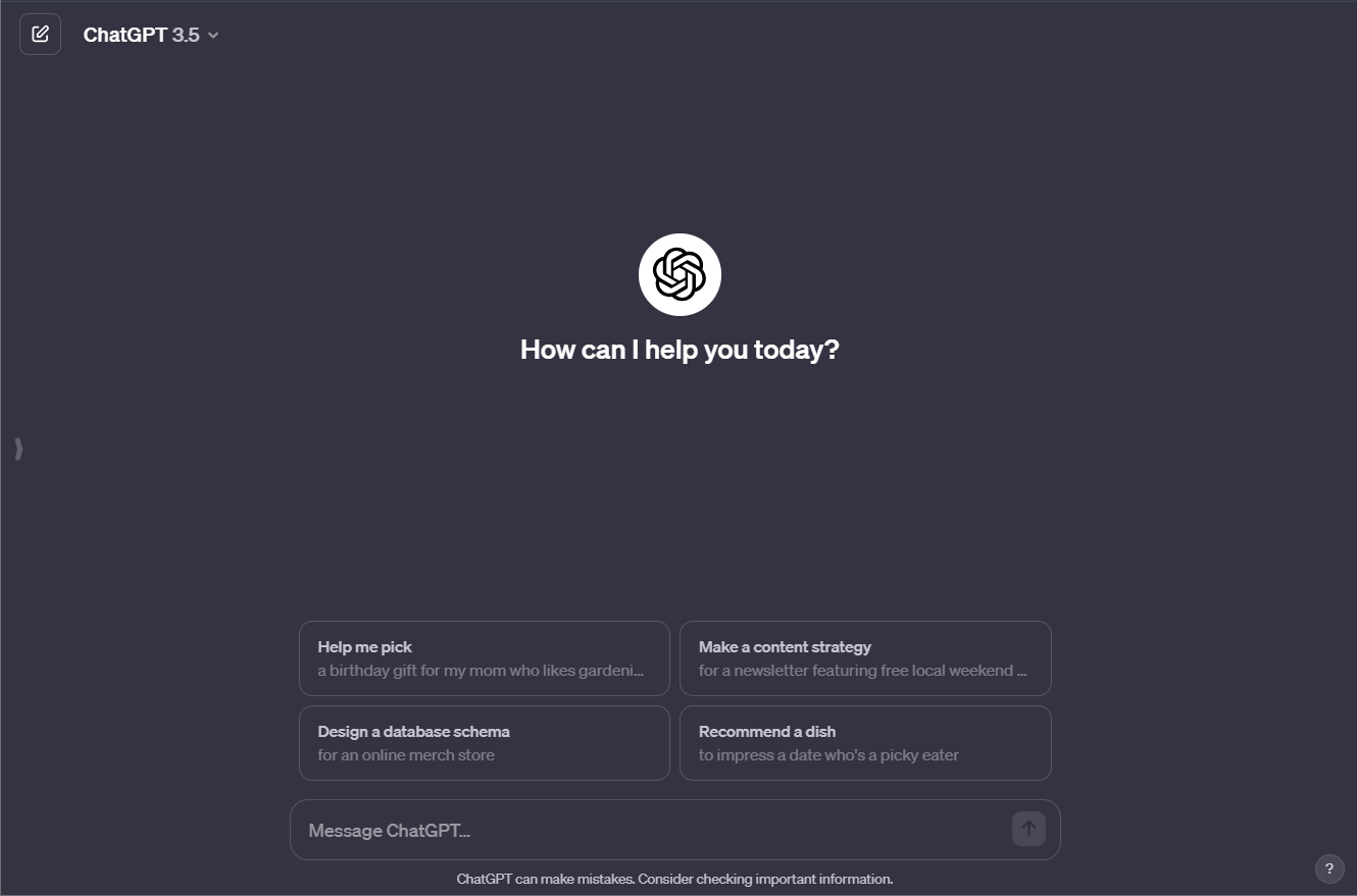 ChatGPT welcome screen