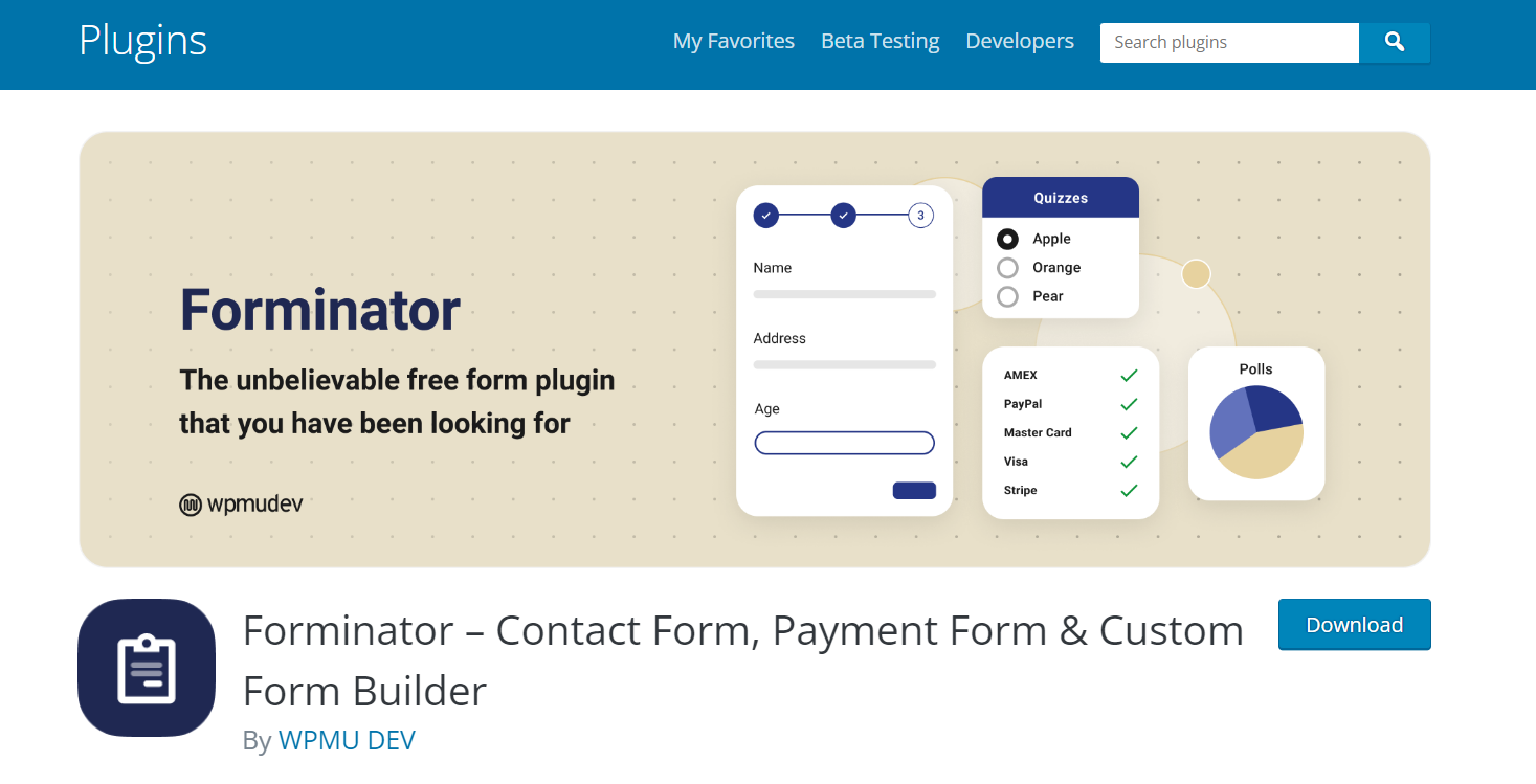 Forminator free WordPress form plugin