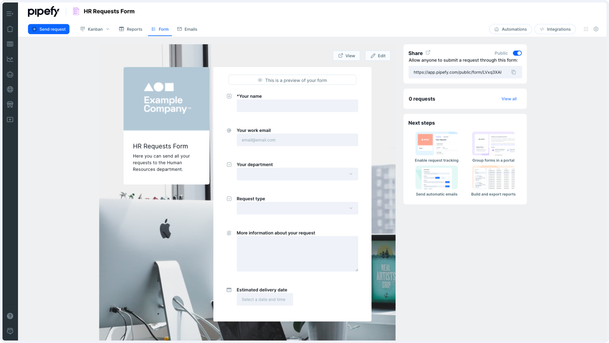 Pipefy HR request form