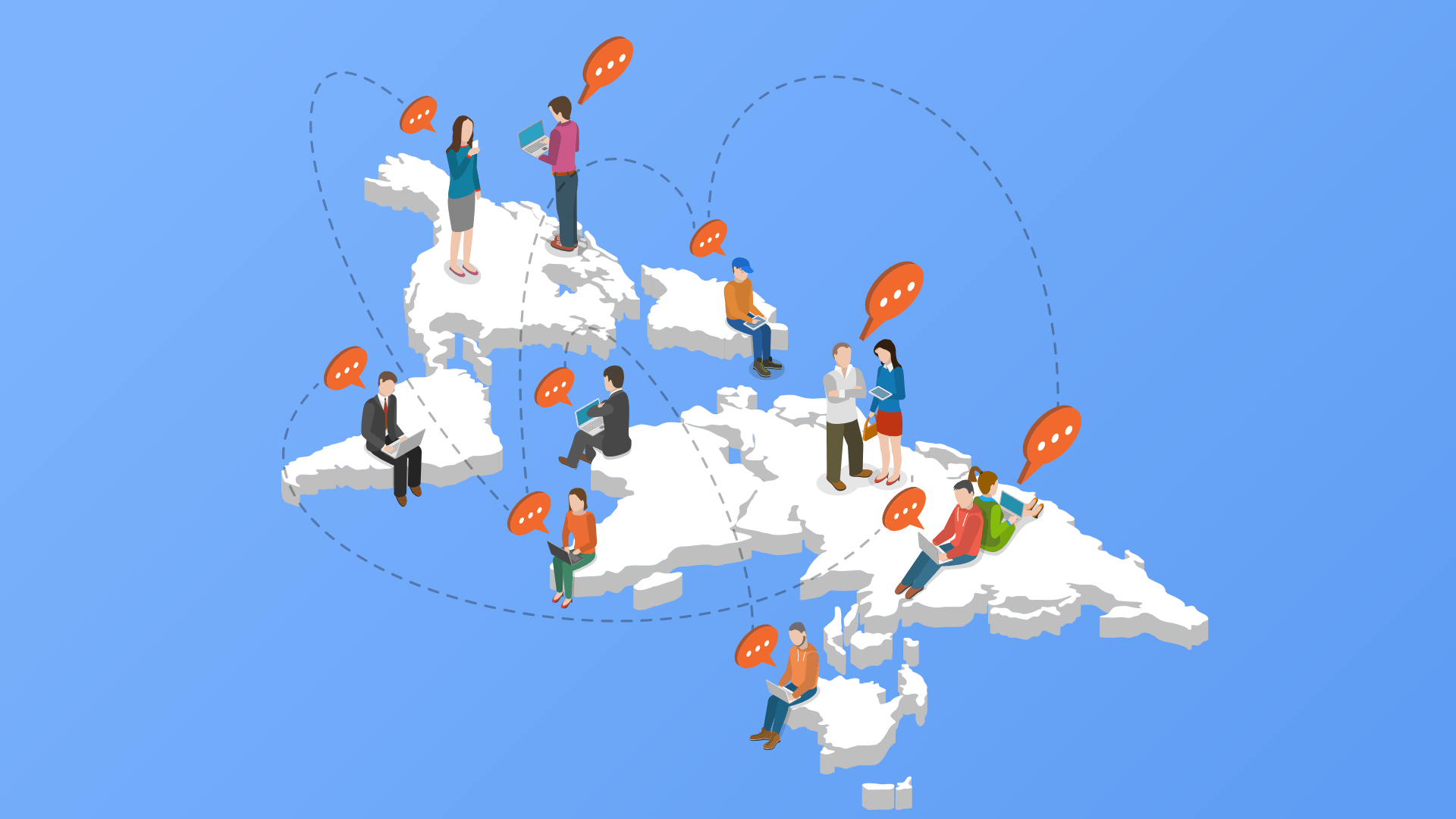 Remote team members collaboration all over the world.