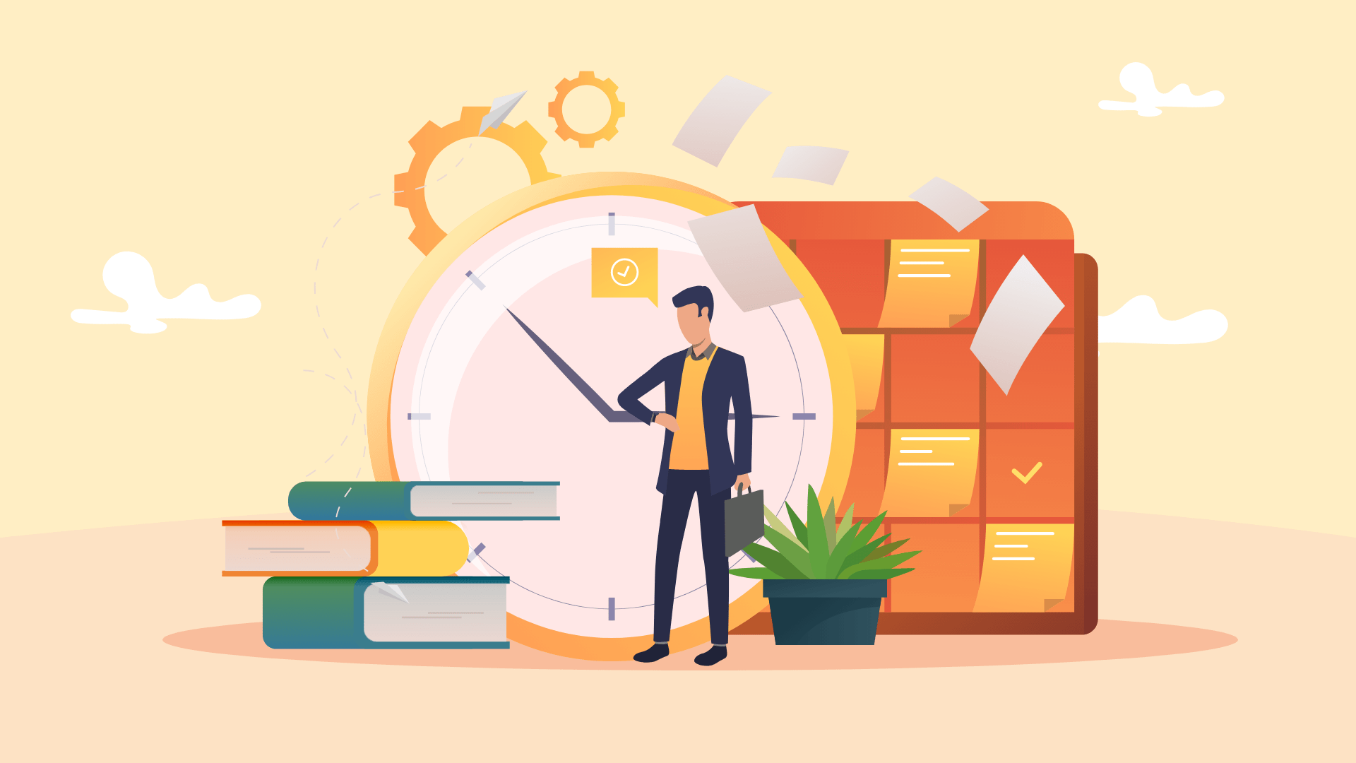 A busy businessman dealing with tasks and time management.