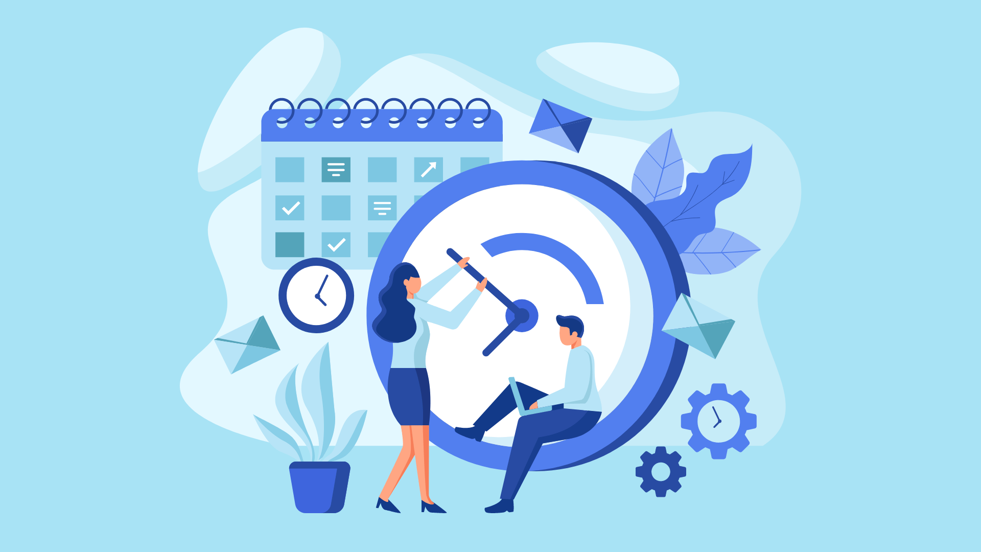 Two colleagues dealing with time management and productivity.