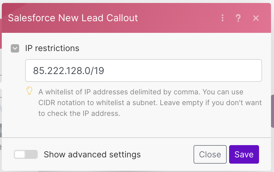 Webhook IP restrictions