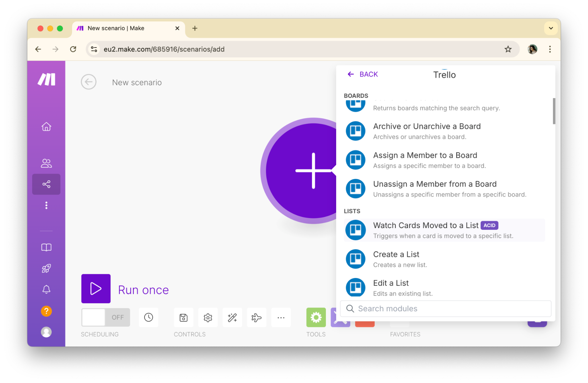 triggers for trello app on make.com