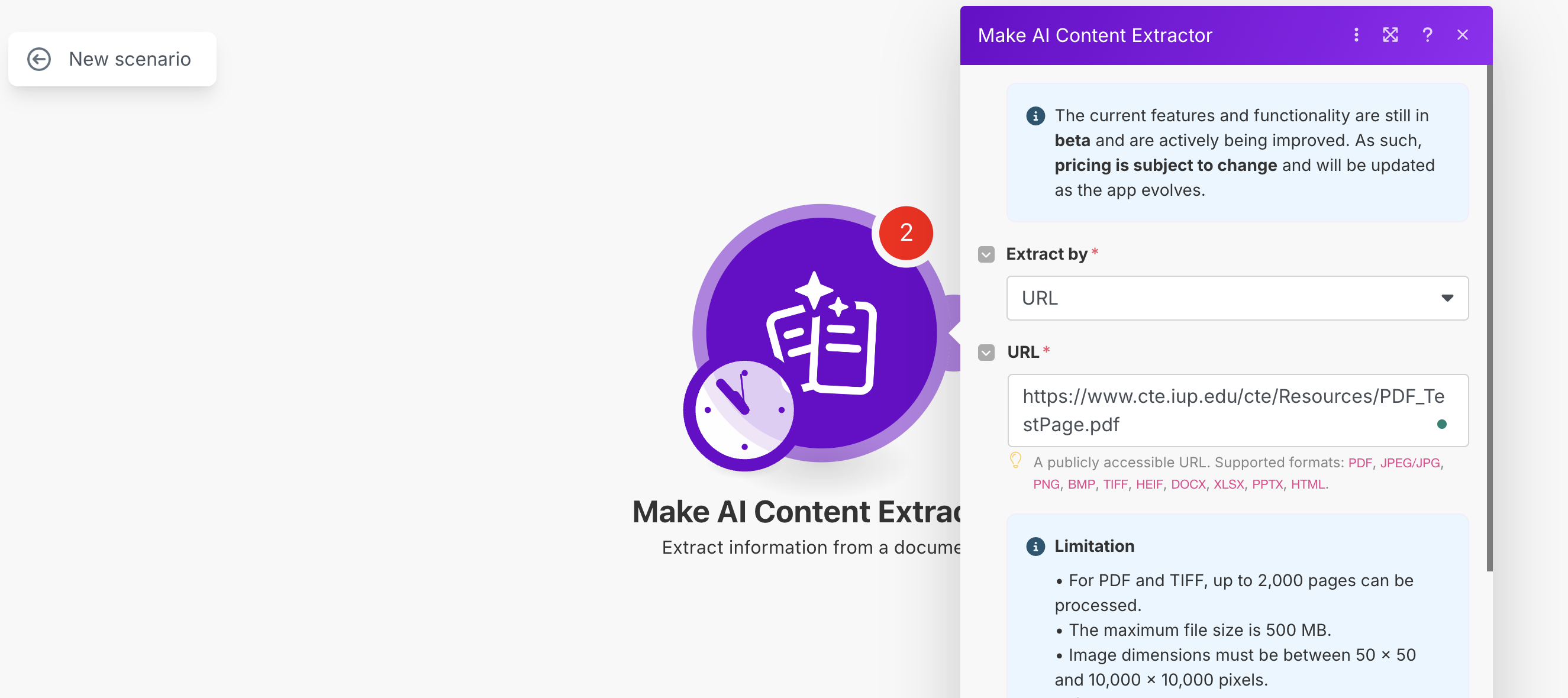 AI Content Extractor menu