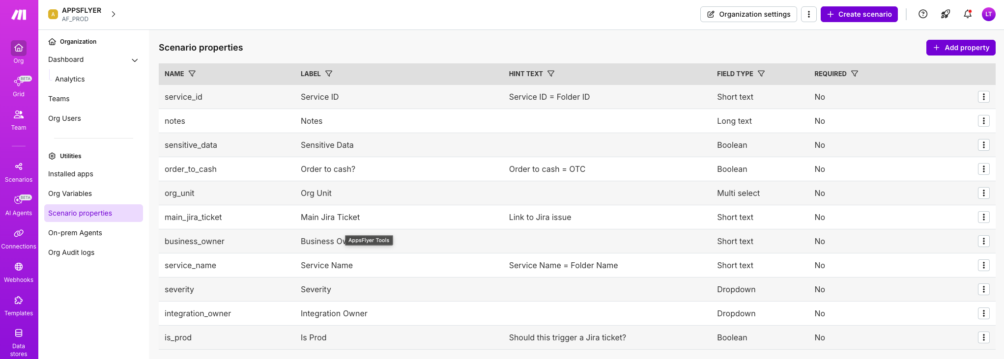 AppsFlyer_Scenario properties