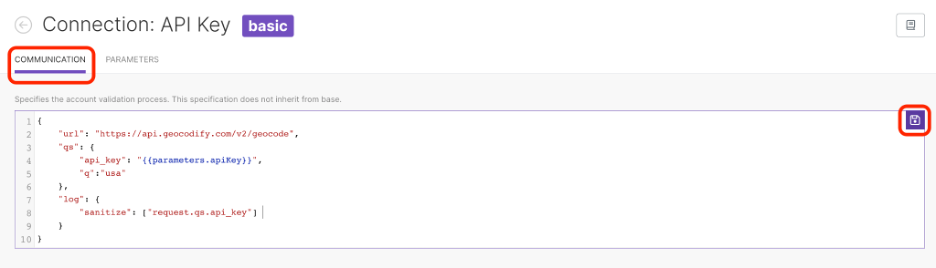 Connection Communication tab