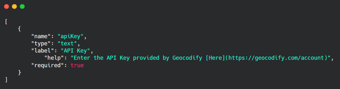 Code for the API key parameter